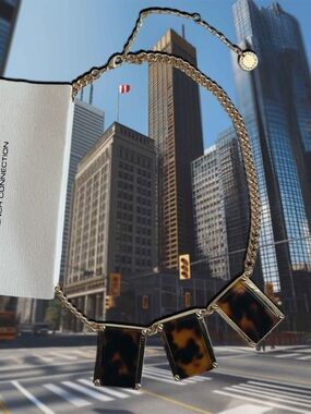 French Connection Gold Chain Necklace with Tortoiseshell Panels